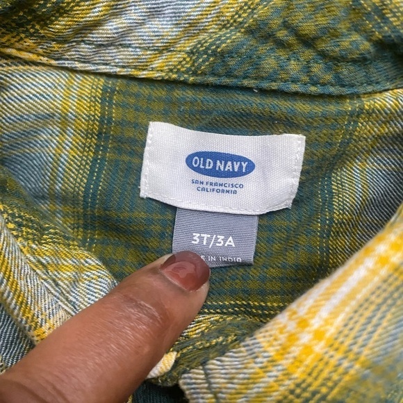 Old Navy 3T boys button up plaid yellow/green long sleeve shirt - Picture 2 of 8